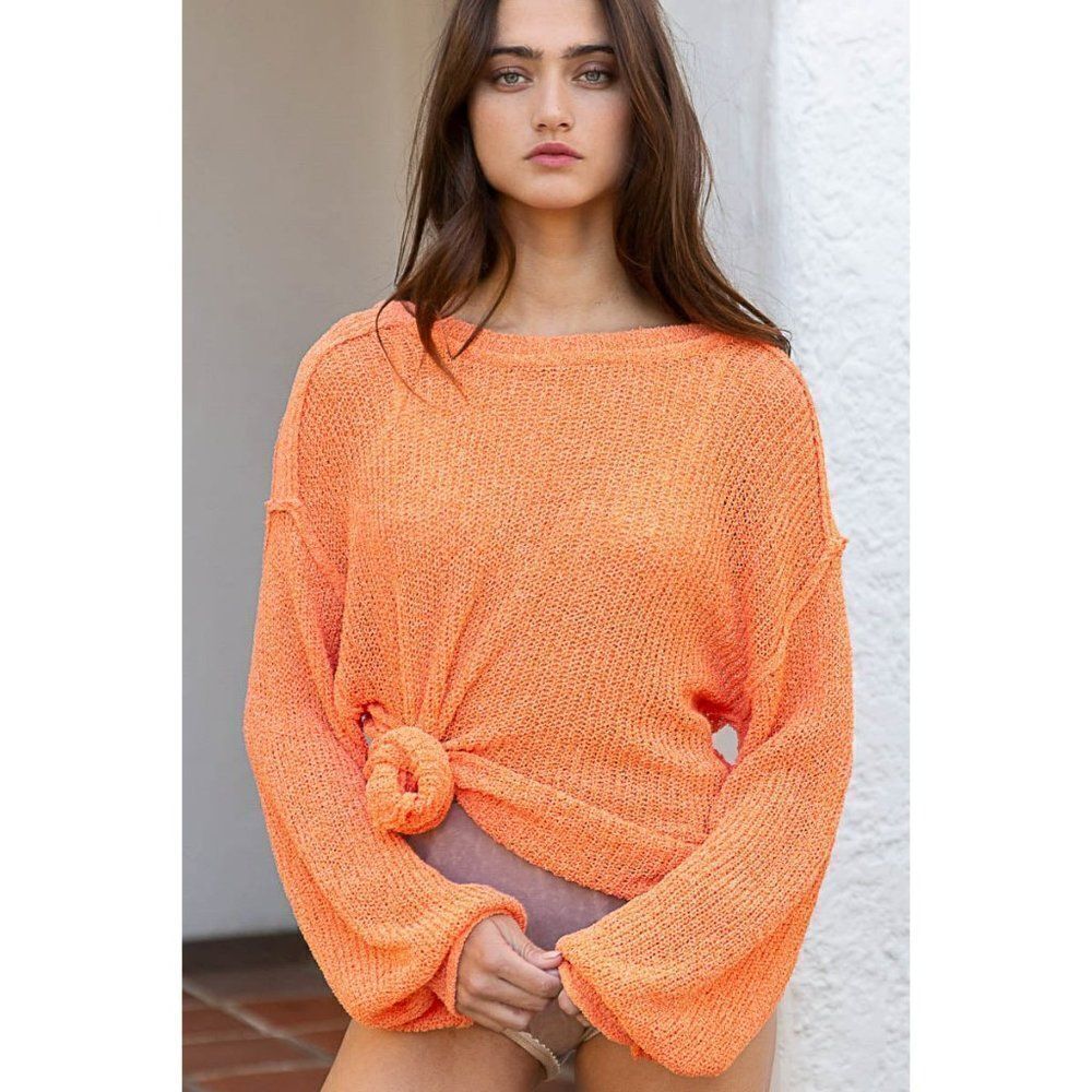 POL Orange Slices Thin Relaxed Fit Sweater With Out Seam Detail YST14A